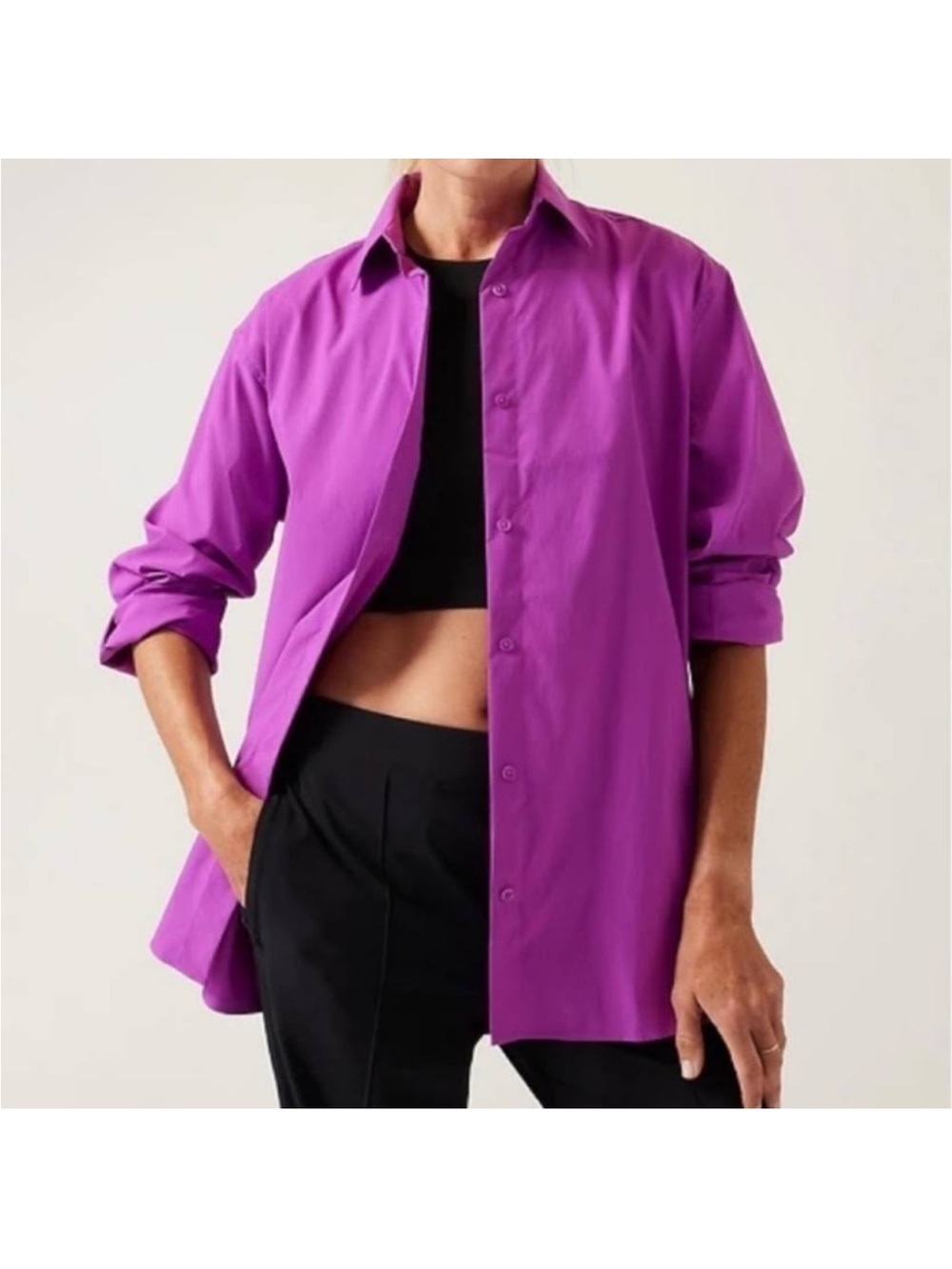 Athleta Women’s Bold Purple Button-Down Oversized Poplin Shirt
